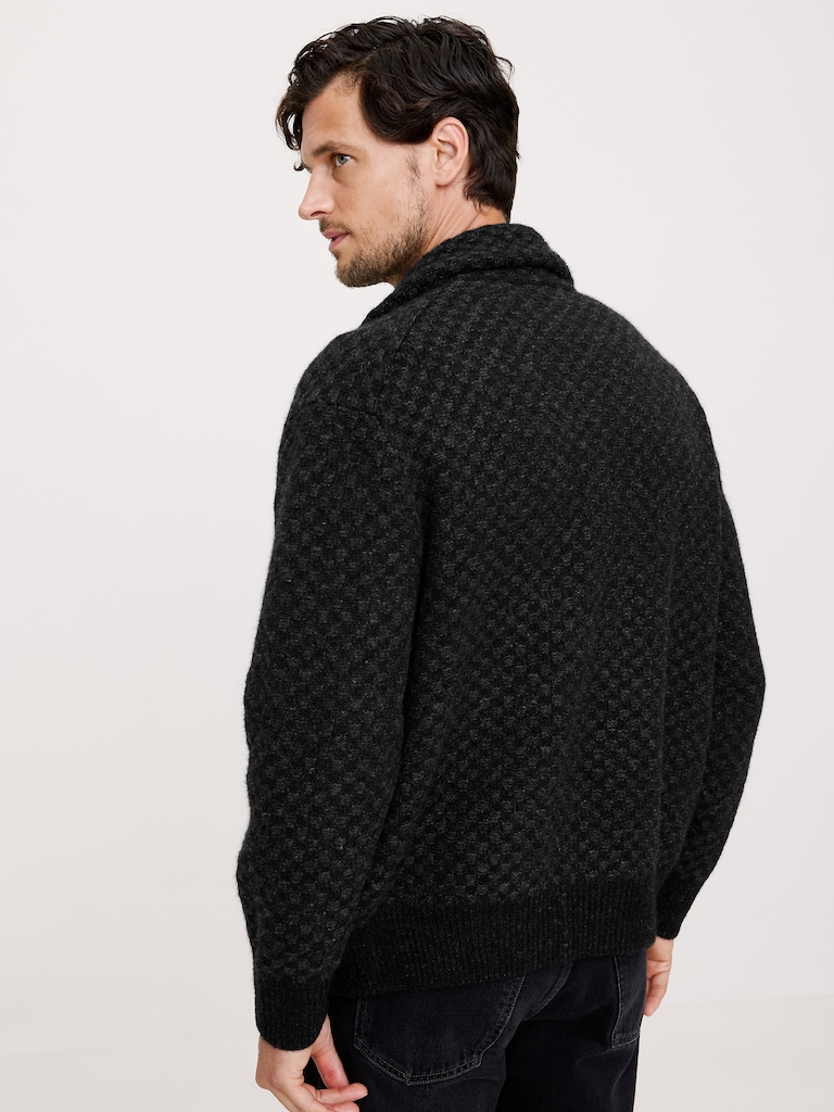 Checkered Alpaca-Wool Blend Sweater Jacket