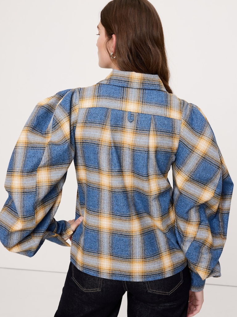 Flannel Volume-Sleeve Shirt
