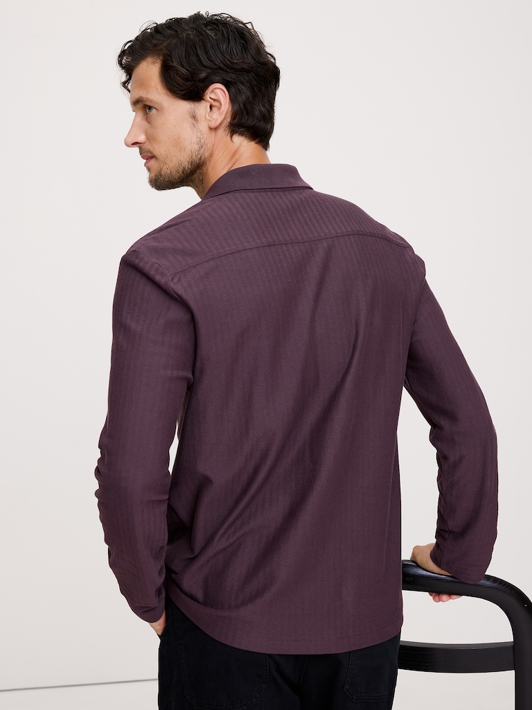 Herringbone Cotton Long-Sleeve Polo
