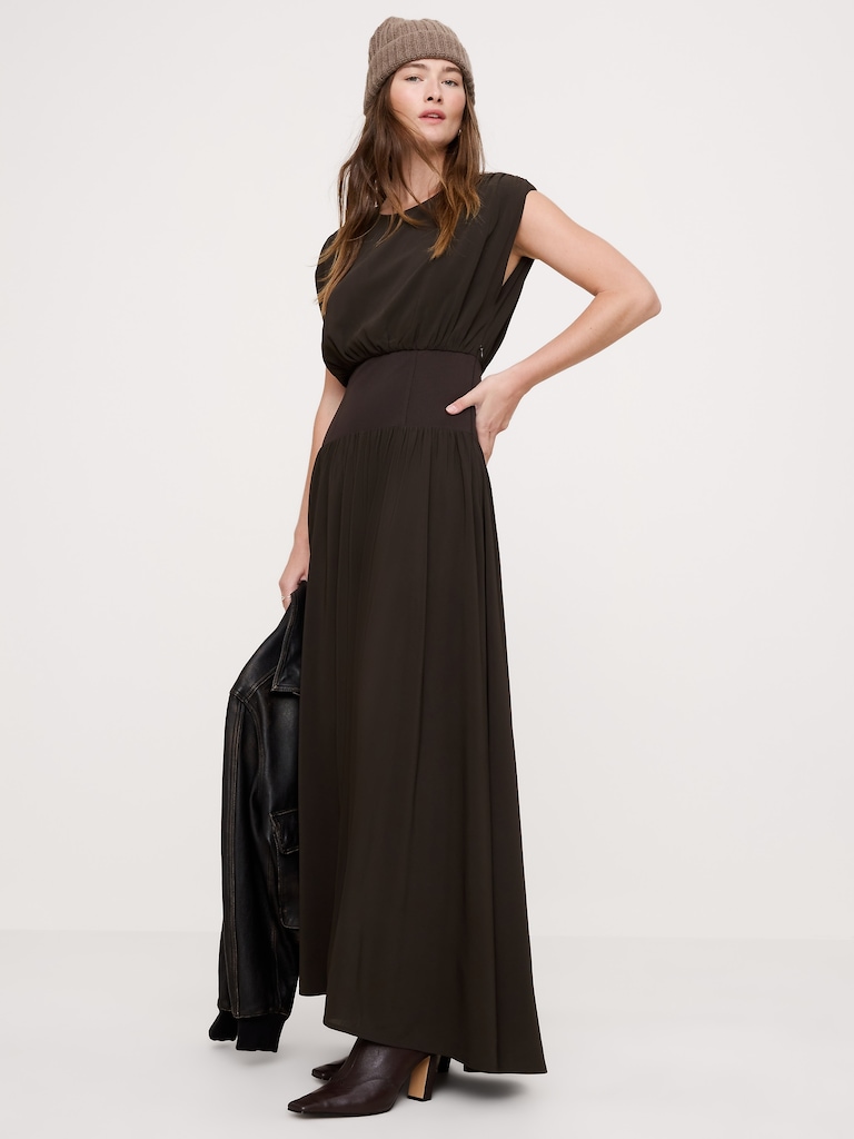 Stretch-Crepe Drop-Waist Maxi Dress