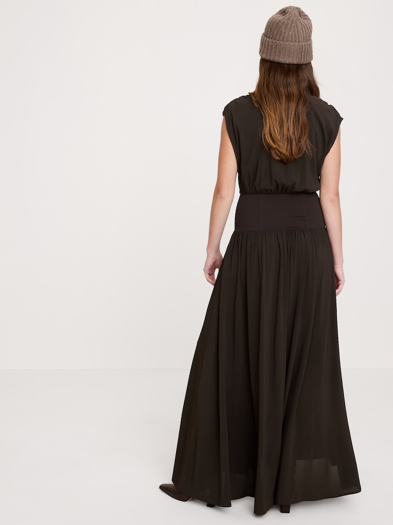 Stretch-Crepe Drop-Waist Maxi Dress
