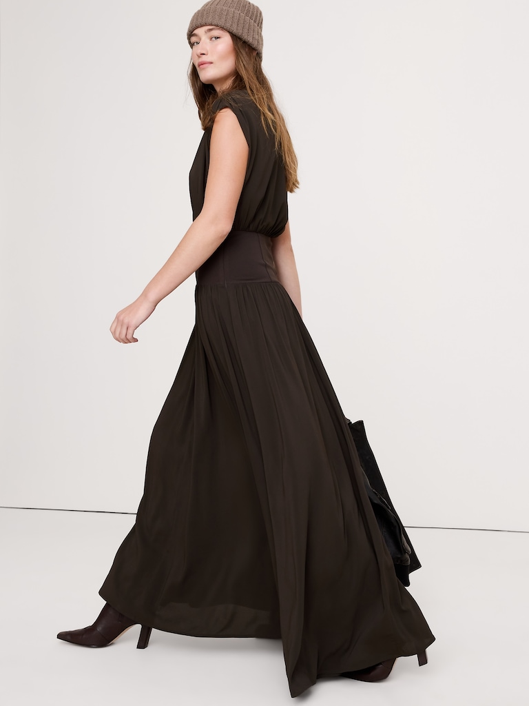 Stretch-Crepe Drop-Waist Maxi Dress