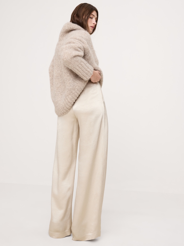 High-Rise Wide-Leg Hammered Satin Palazzo Pant