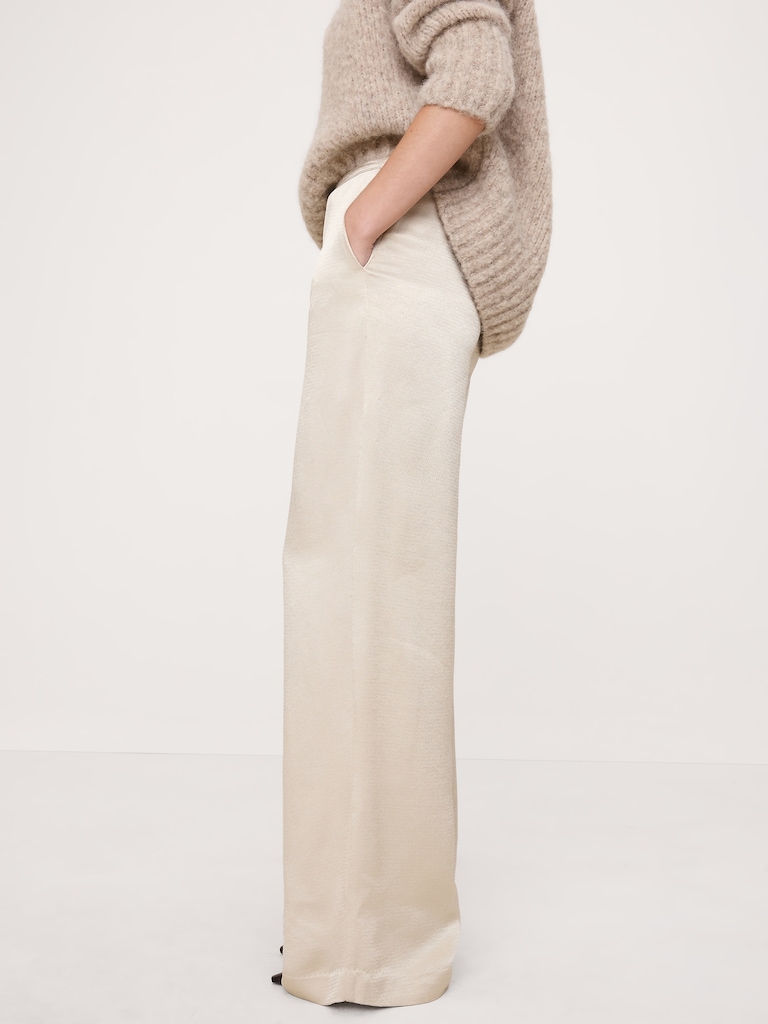 High-Rise Wide-Leg Hammered Satin Palazzo Pant