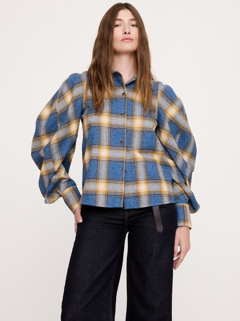 Flannel Volume-Sleeve Shirt
