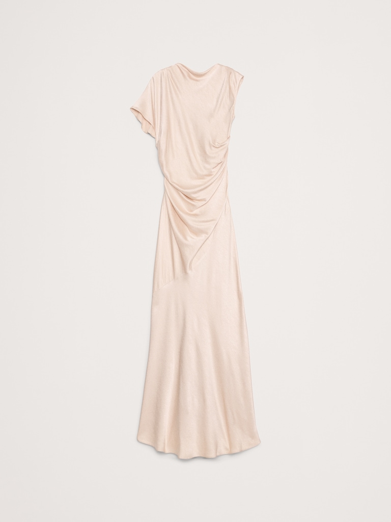 Asymmetrical Hammered Satin Draped Maxi Dress