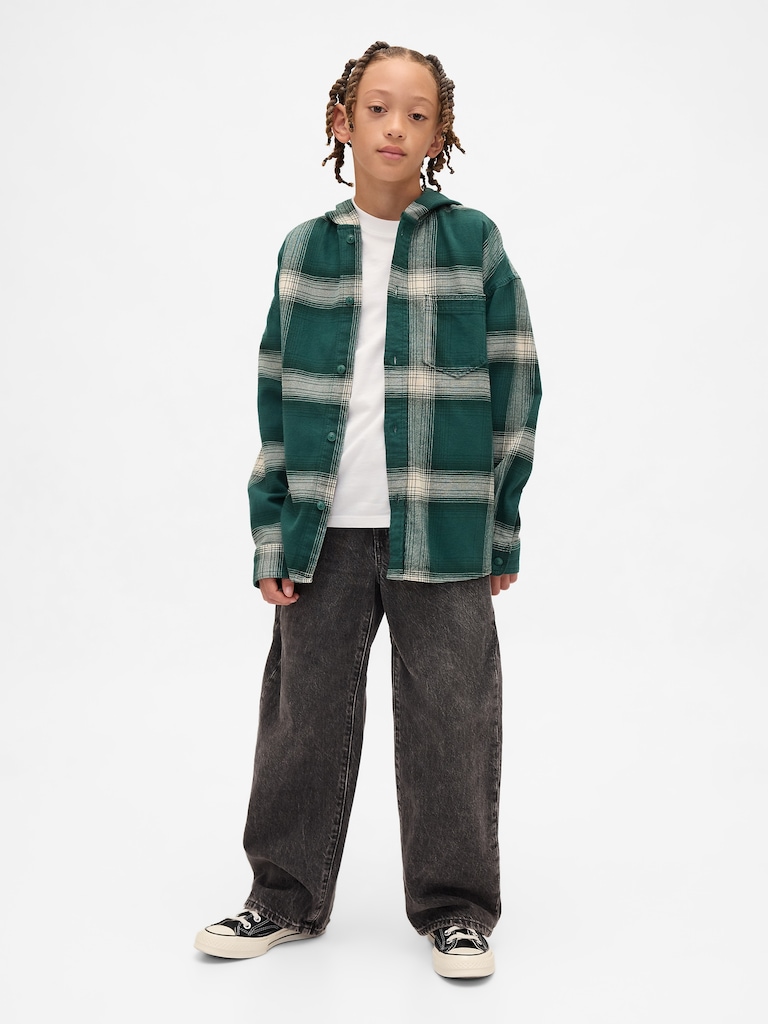 Kids Organic Cotton Hooded Flannel Shirt