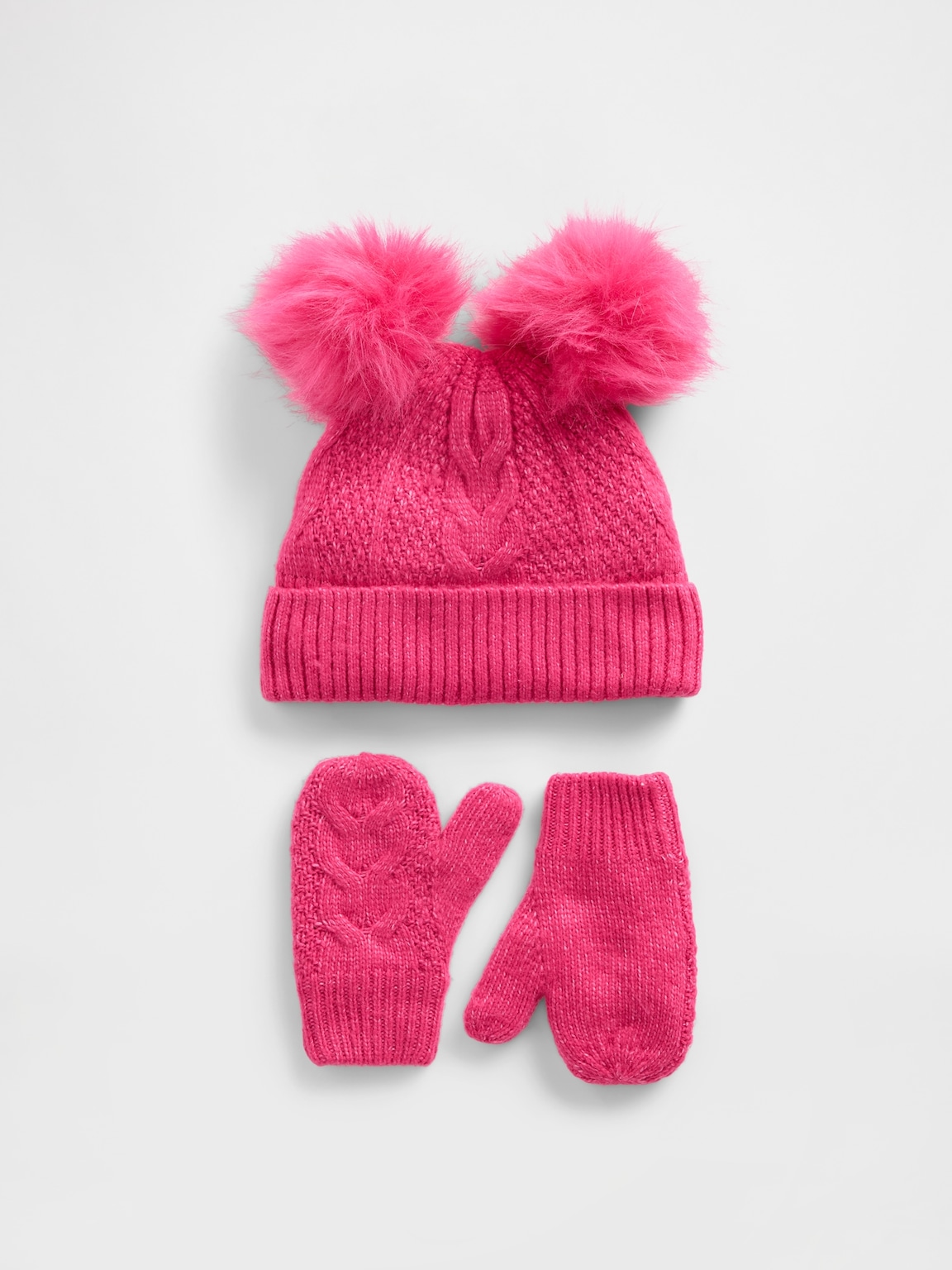 Baby & Toddler Cable-Knit Pom Beanie & Mittens Set