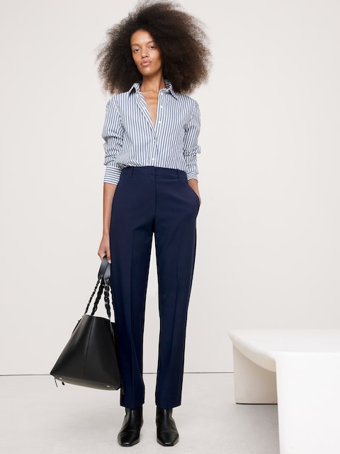 slim fit dress slacks Shop Label M Slim Fit Navy Blue 100% Wool Dress Pants main image 0