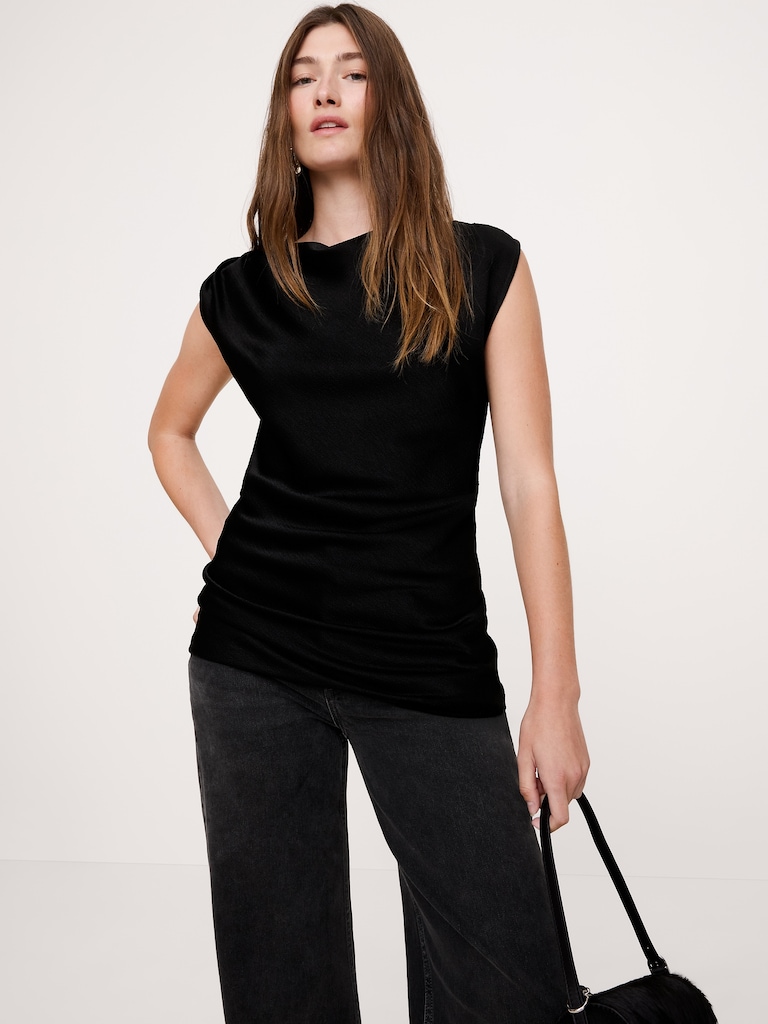 Hammered Satin Draped Top