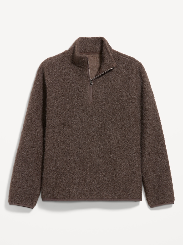 Loose Bouclé Sherpa Quarter-Zip Pullover