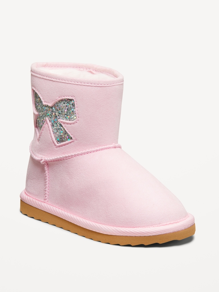 Faux-Suede Glitter Bow Cutout Boots for Toddler Girls