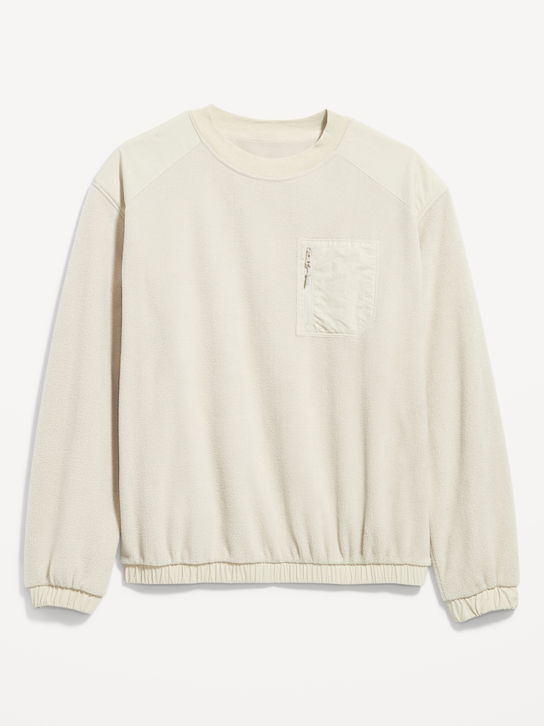 Oversized Microfleece Utility Pocket Crew-Neck