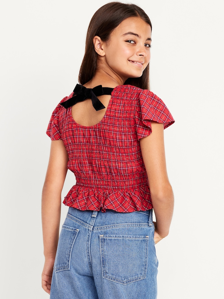 Short-Sleeve Plaid Smocked Top for Girls