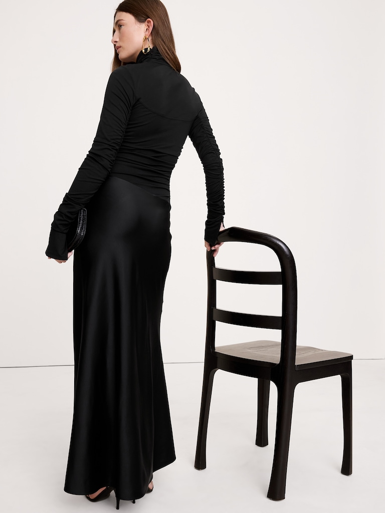 Jersey & Stretch-Satin Ruched Maxi Dress