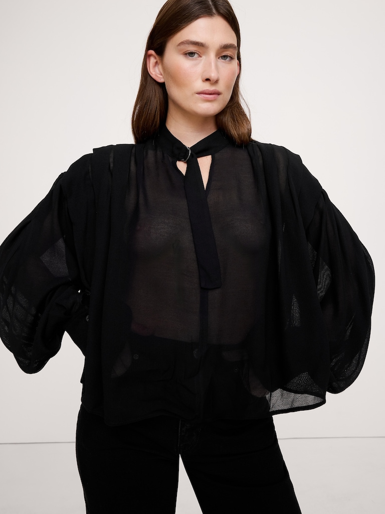 Sheer Pleat-Shoulder Top
