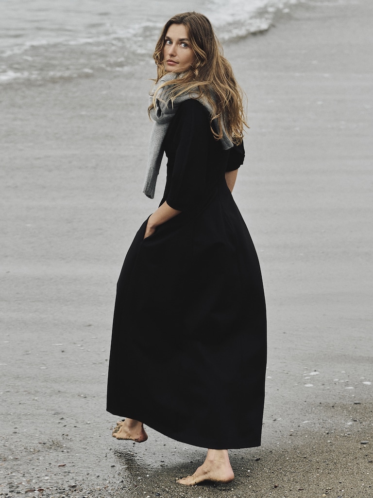 Ponte Puff-Sleeve Maxi Dress