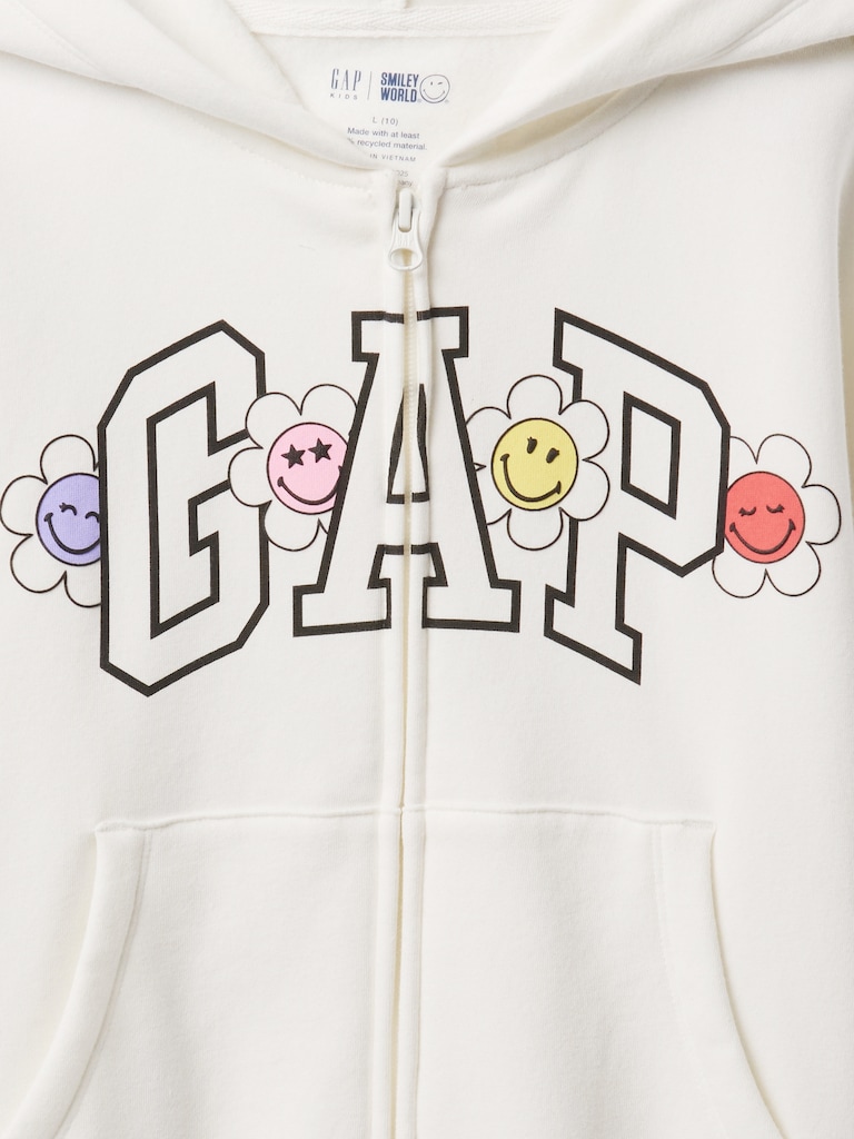 Kids VintageSoft Smiley World Logo Zip Hoodie