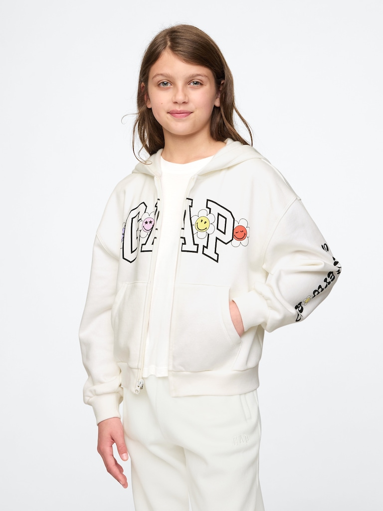 Kids VintageSoft Smiley World Logo Zip Hoodie