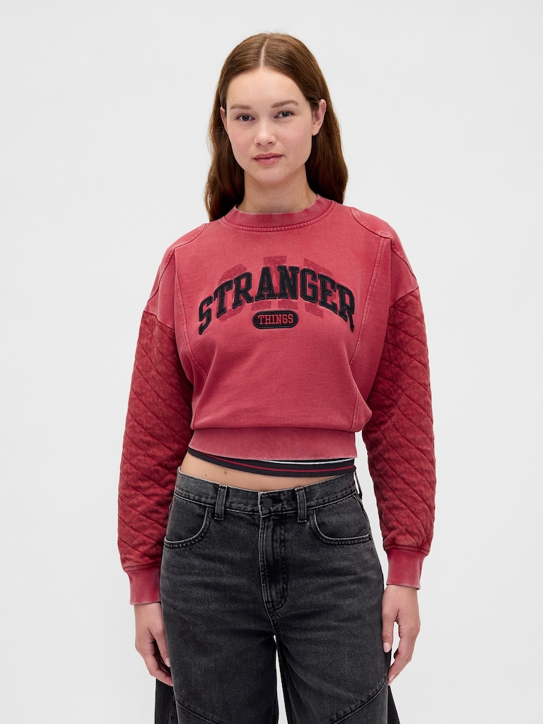 Stranger Things Quilted-Sleeve Logo Sweatshirt