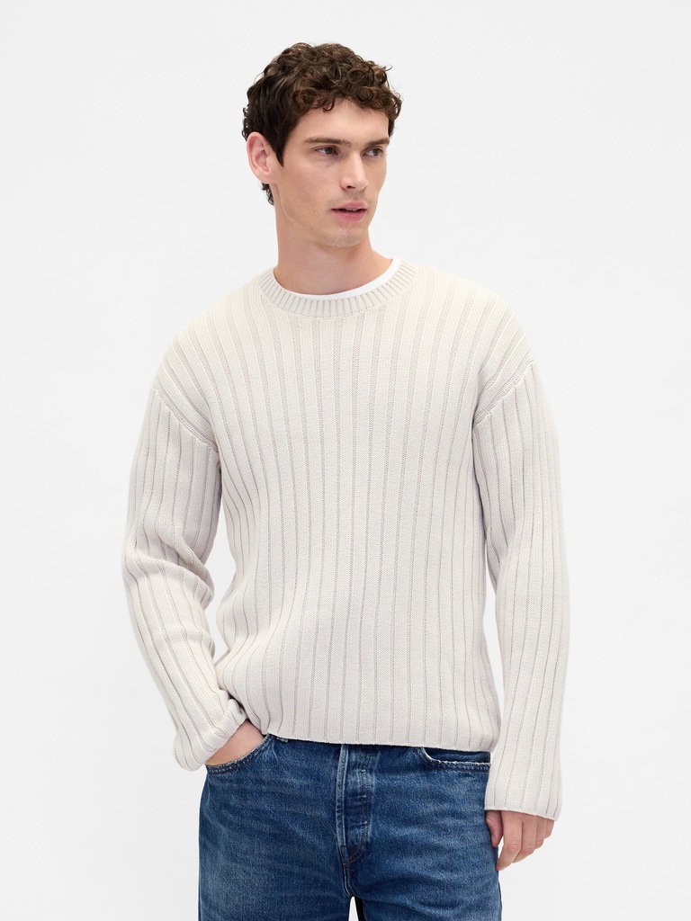 Wide Rib Slim Crewneck Sweater