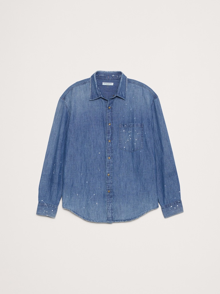 Relaxed-Fit Paint Splatter Cotton-Hemp Chambray Shirt