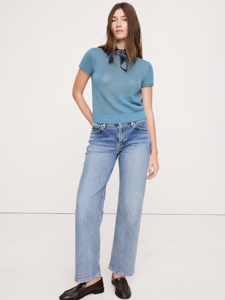 Fitted Heirloom Linen Short-Sleeve Sweater