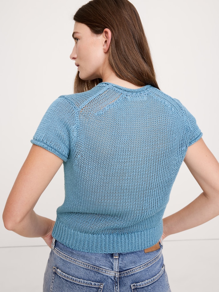 Fitted Heirloom Linen Short-Sleeve Sweater