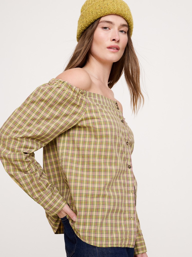 Cotton Poplin Off-The-Shoulder Top