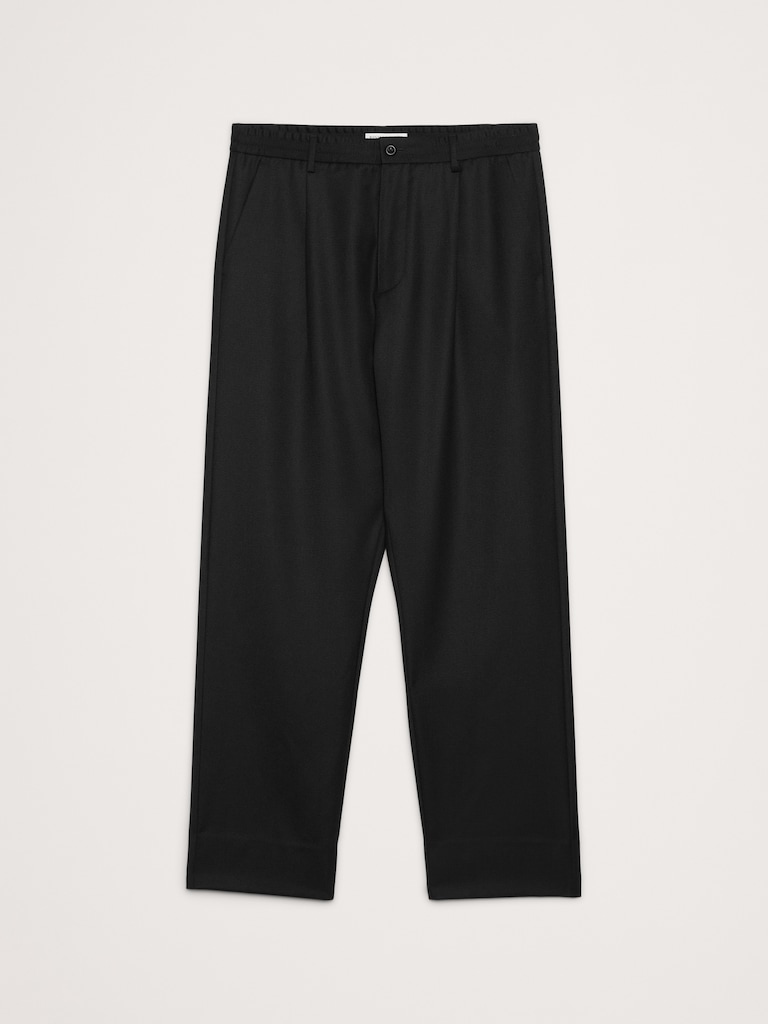 Relaxed Pleated Pull-On Twill Dress Pant