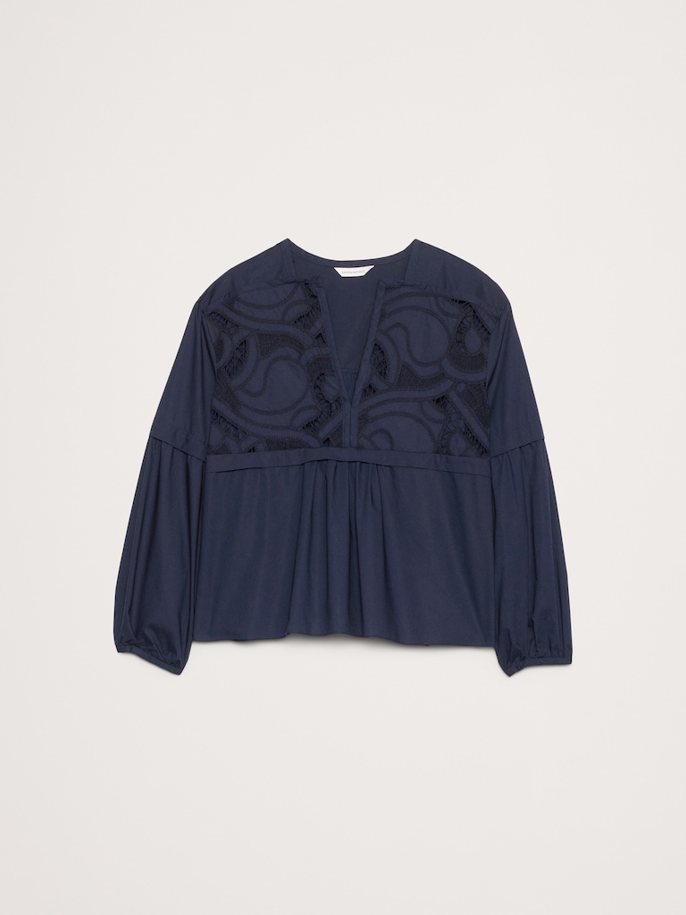 Embroidered Cotton Poplin Popover Top