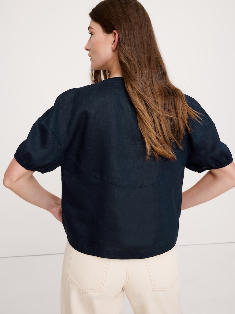 Linen Tie-Front V-Neck Top