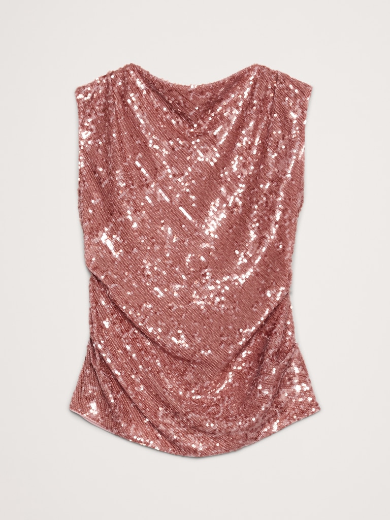 Bias-Cut Draped Sequin Top