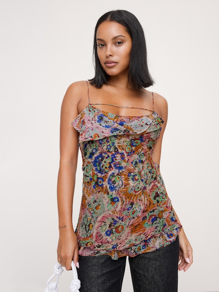 Georgette Cowl-Neck Tank