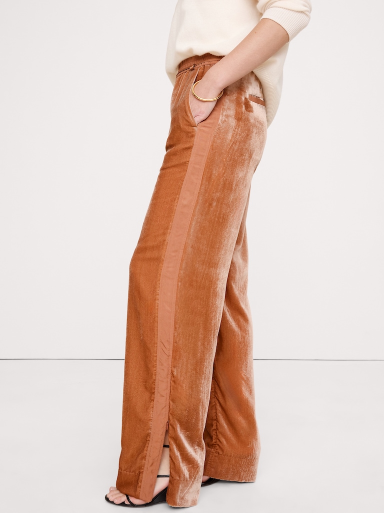 High-Rise Wide-Leg Velvet Pull-On Pant