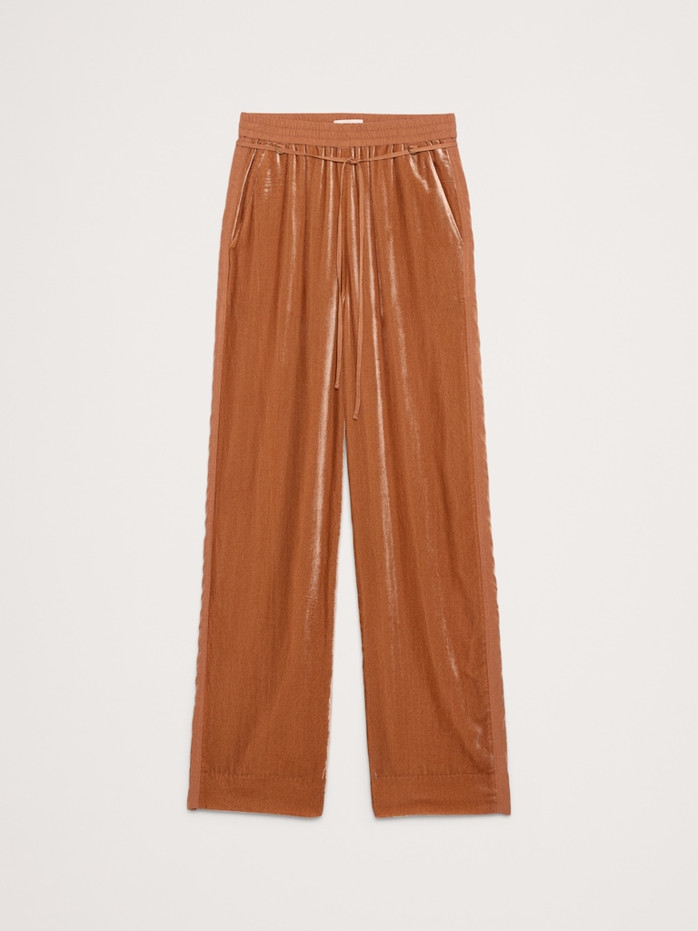 High-Rise Wide-Leg Velvet Pull-On Pant