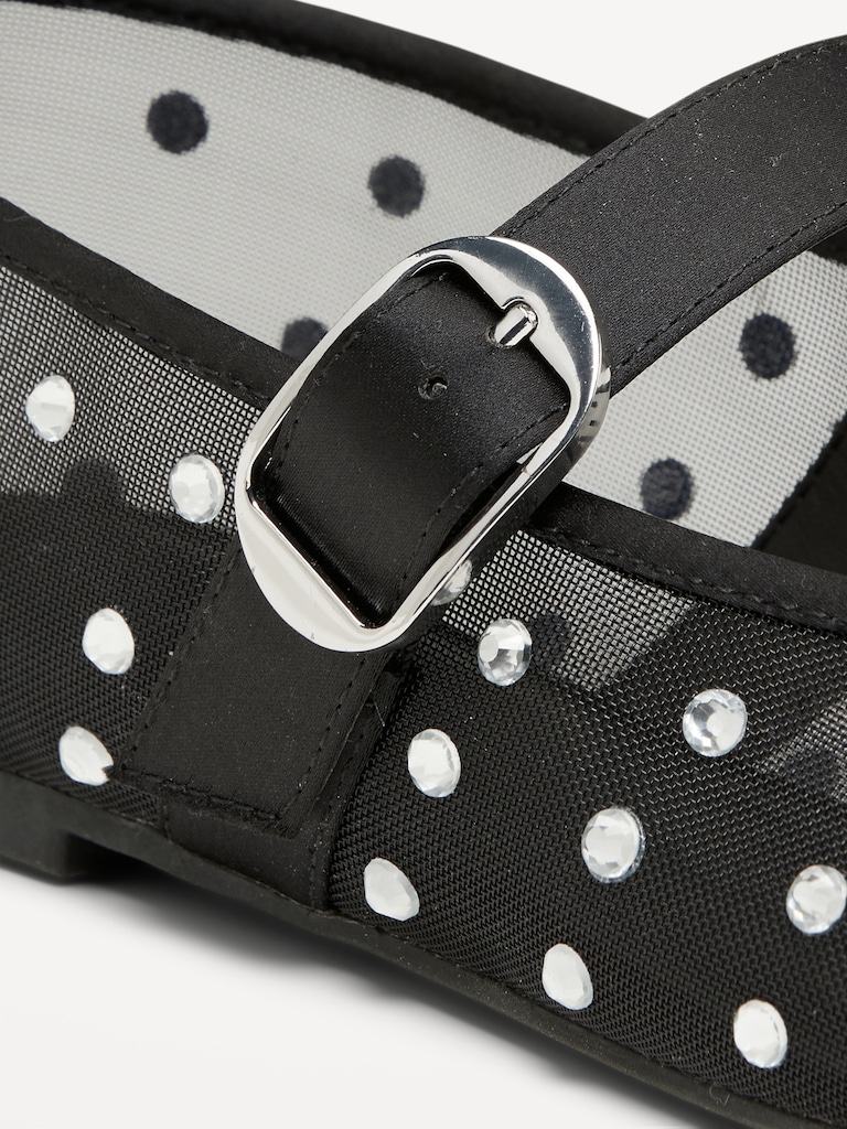 Mesh Embellished Mary Jane Ballet Flat for Women