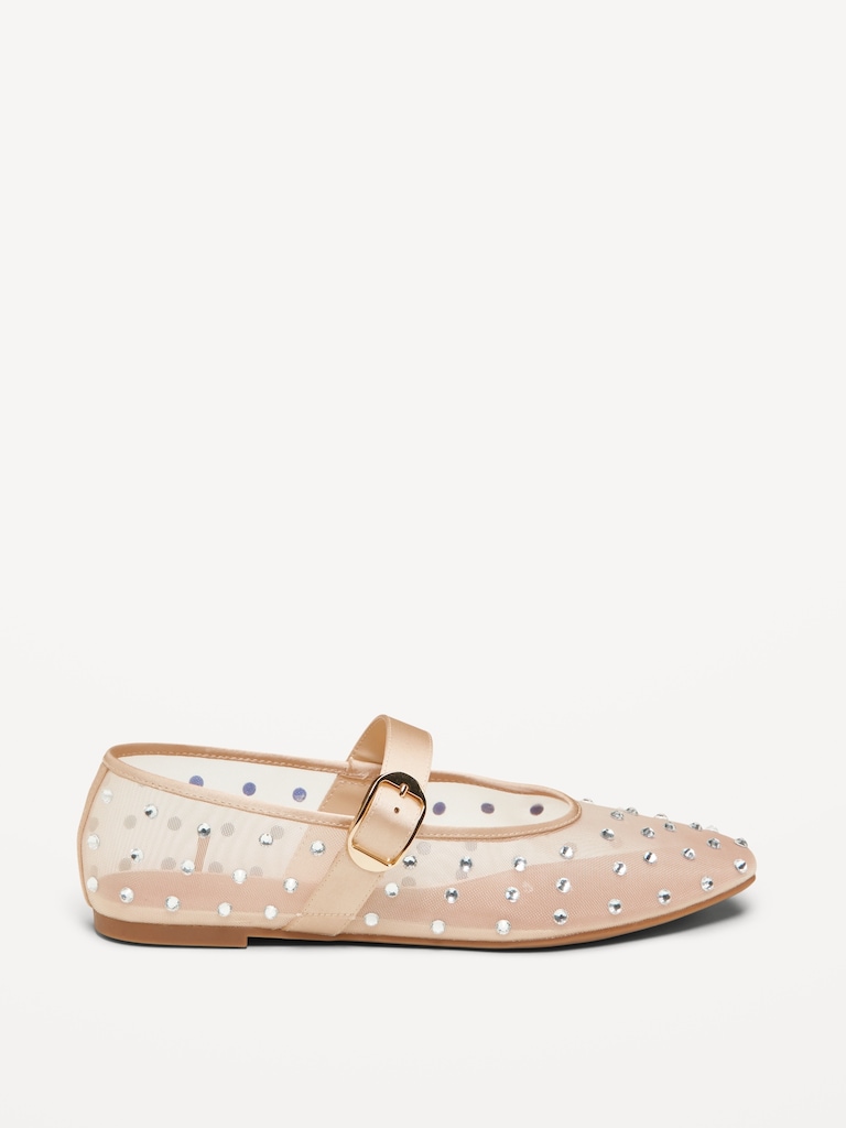Mesh Embellished Mary Jane Ballet Flat for Women