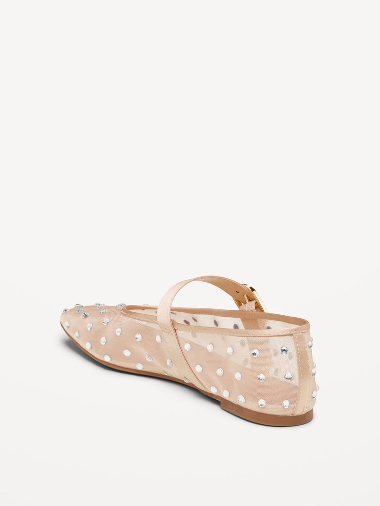 Mesh Embellished Mary Jane Ballet Flat for Women