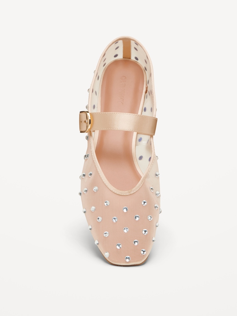 Mesh Embellished Mary Jane Ballet Flat for Women
