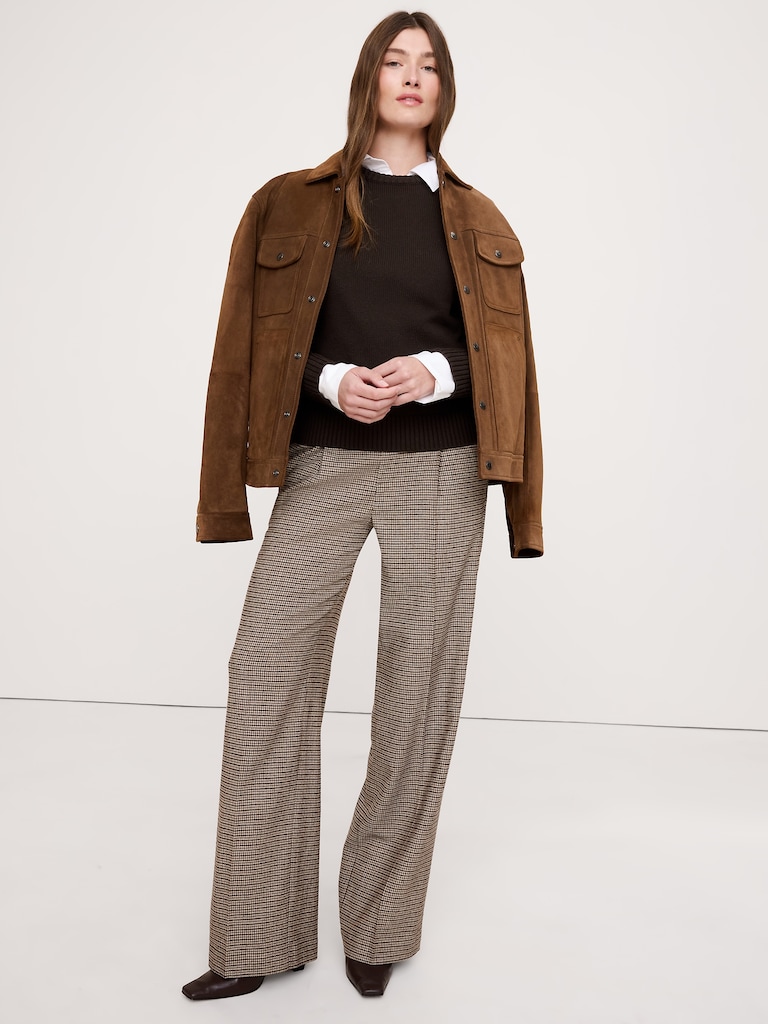 Wide-Leg Flannel Drawstring Pull-On Pant