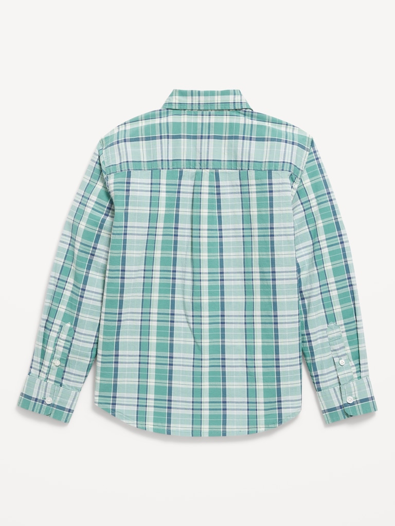 Long-Sleeve Plaid Poplin Pocket Shirt for Boys