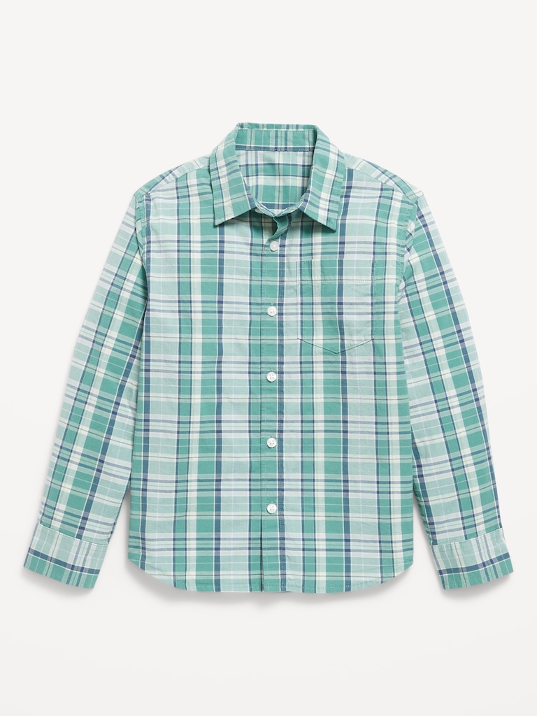Long-Sleeve Plaid Poplin Pocket Shirt for Boys