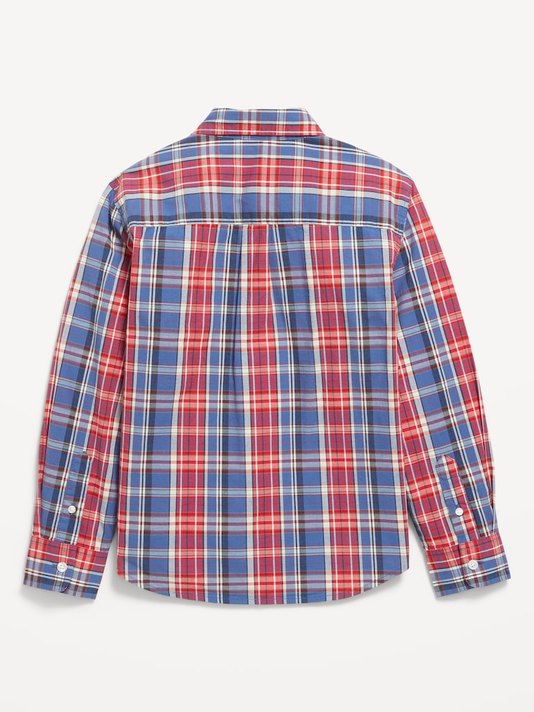 Long-Sleeve Plaid Poplin Pocket Shirt for Boys