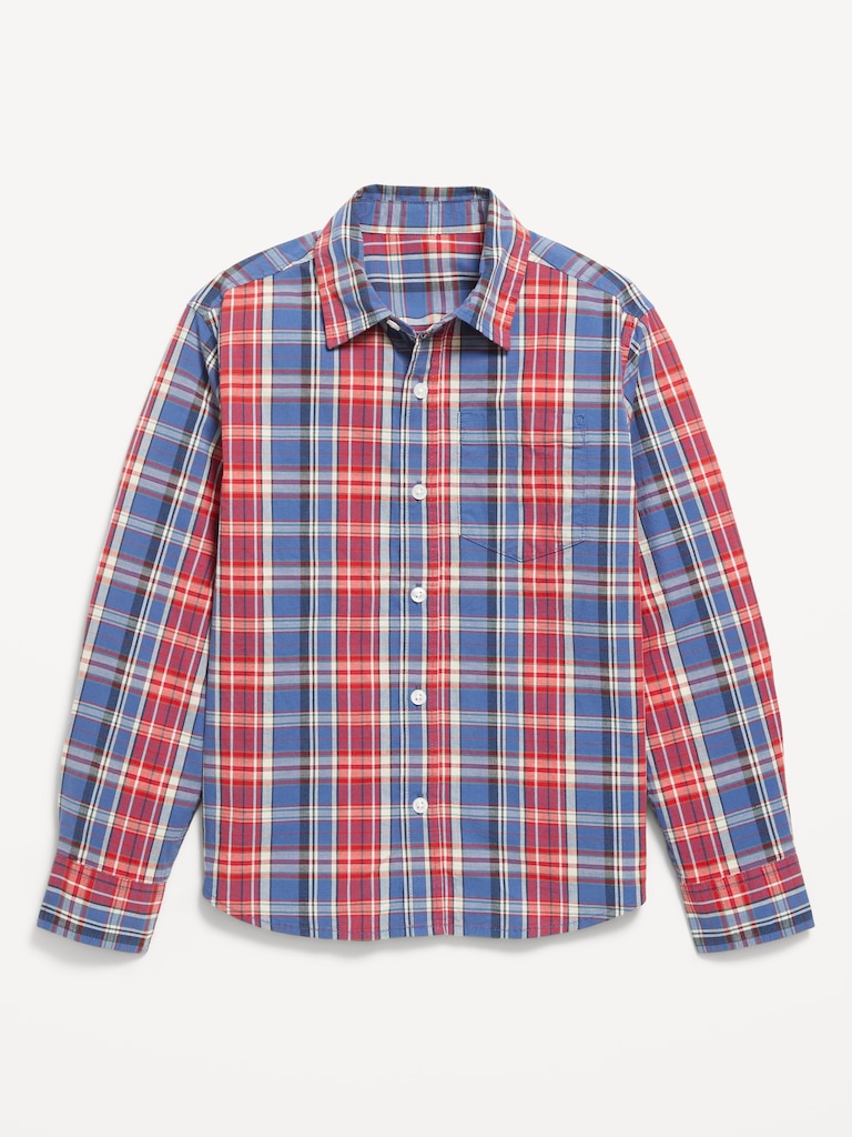 Long-Sleeve Plaid Poplin Pocket Shirt for Boys