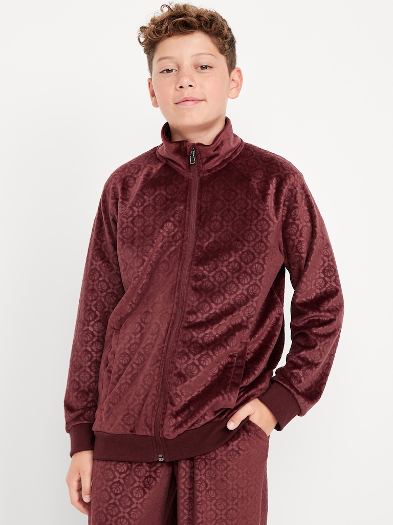 Oversized Embossed Velour Track Jacket for Boys