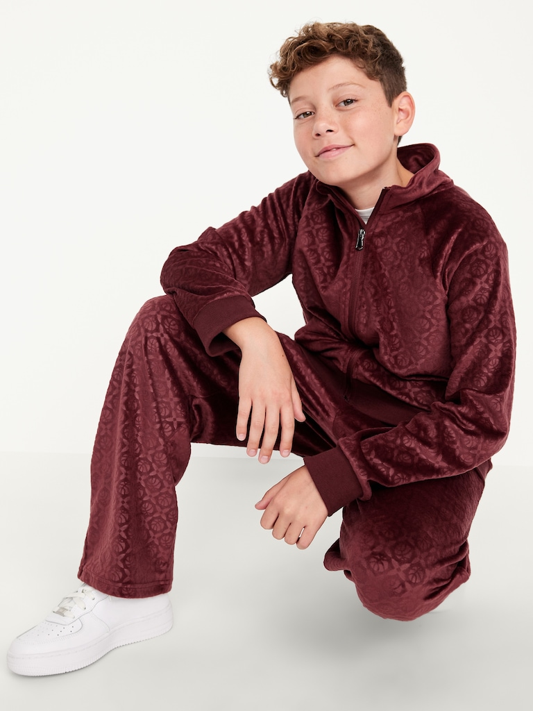 Baggy Embossed Velour Track Pants for Boys