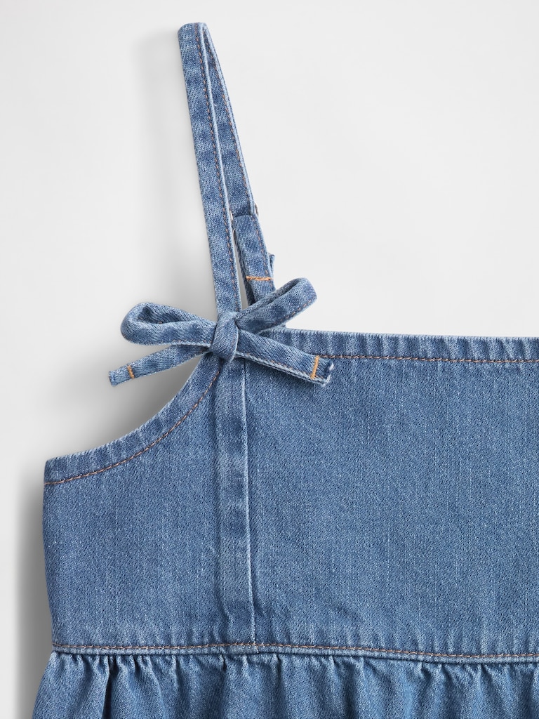 Kids Denim Bow-Strap Peplum Top