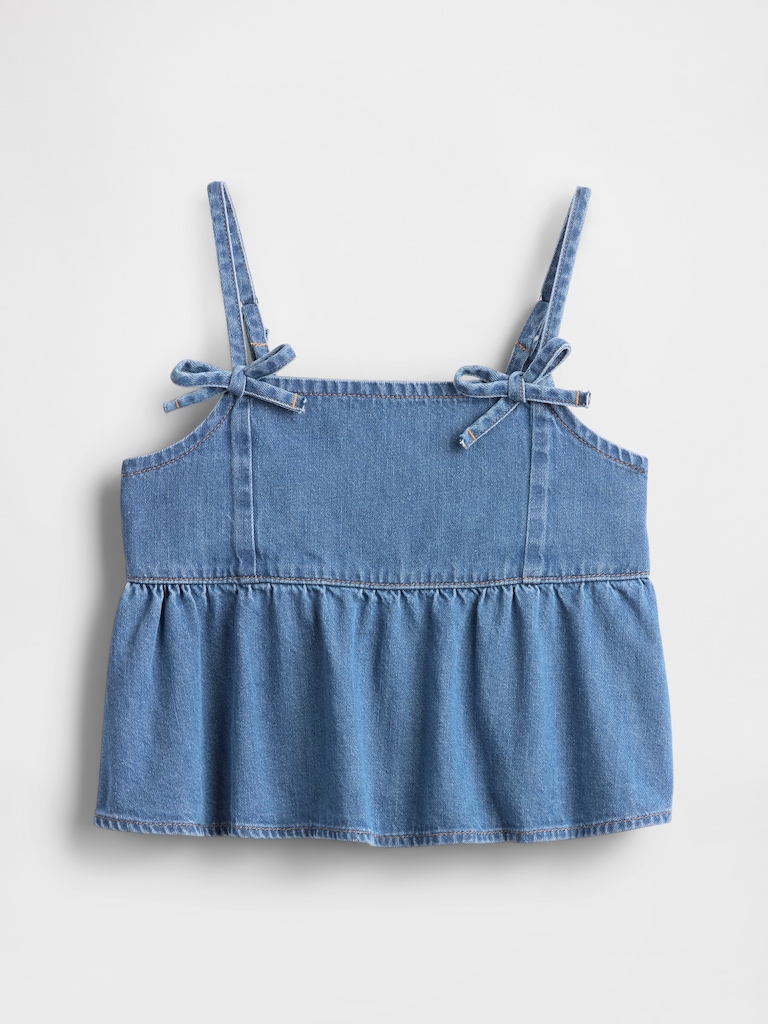Kids Denim Bow-Strap Peplum Top