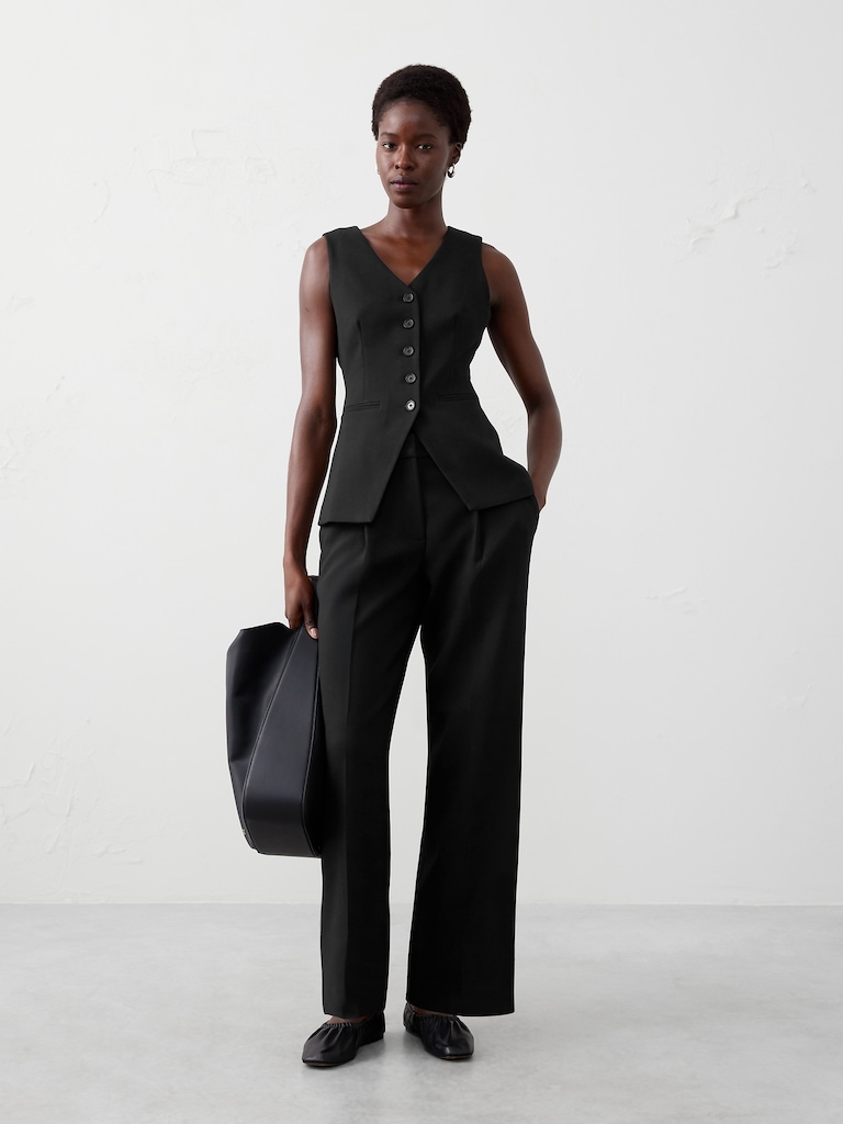 Straight High-Rise Double Weave Trouser